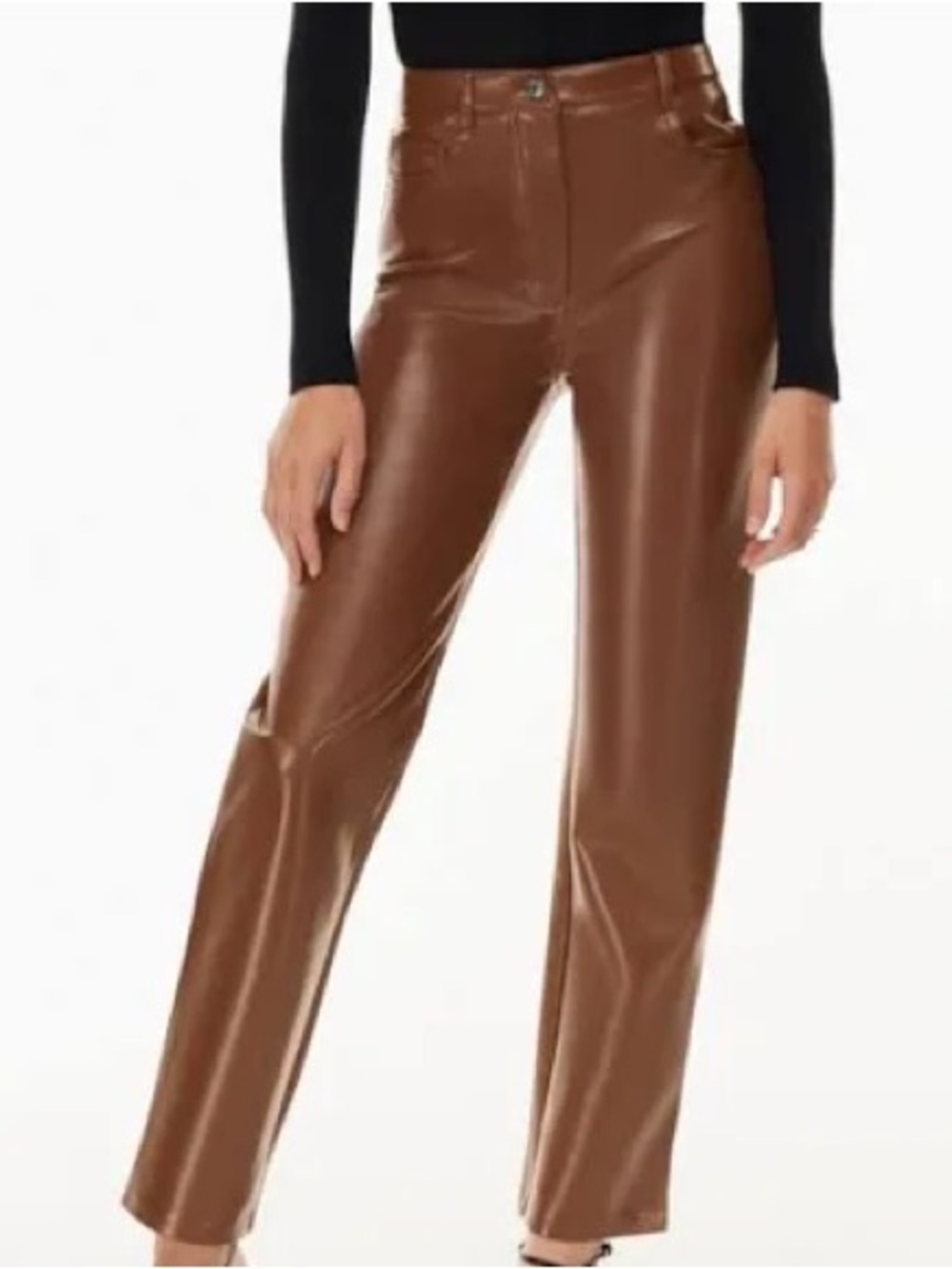 Aritzia Women’s High-Rise Faux Leather Straight Pants in Brown